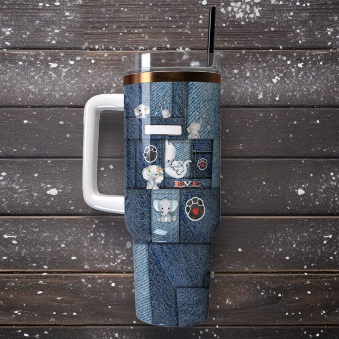 Elephant Mom Hug Son Jean Custom Stanley Quencher 40Oz Stainless Steel Tumbler With Handle - Image 4