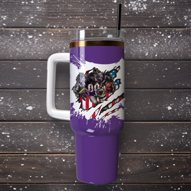 Baltimore Ravens Football Nfl Custom Stanley Quencher 40Oz Stainless Steel Tumbler With Handle - Image 4