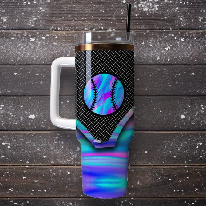 Baseball Artwork Custom Stanley Quencher 40Oz Stainless Steel Tumbler With Handle - Image 4