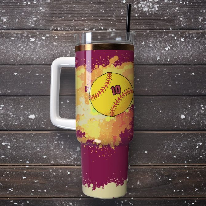 Baseball Artwork Custom Stanley Quencher 40Oz Stainless Steel Tumbler With Handle - Image 4