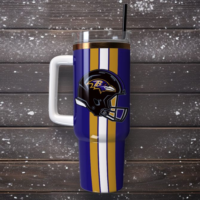 Baltimore Ravens Football Nfl Custom Stanley Quencher 40Oz Stainless Steel Tumbler With Handle - Image 4