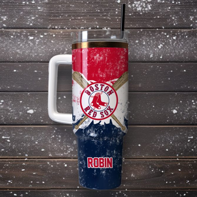 Boston Red Sox Baseball Mlb Custom Stanley Quencher 40Oz Stainless Steel Tumbler With Handle - Image 4