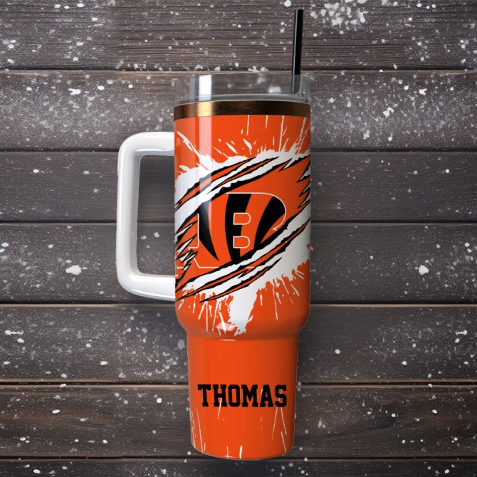 Cincinnati Bengals Football Nfl Custom Stanley Quencher 40Oz Stainless Steel Tumbler With Handle - Image 4