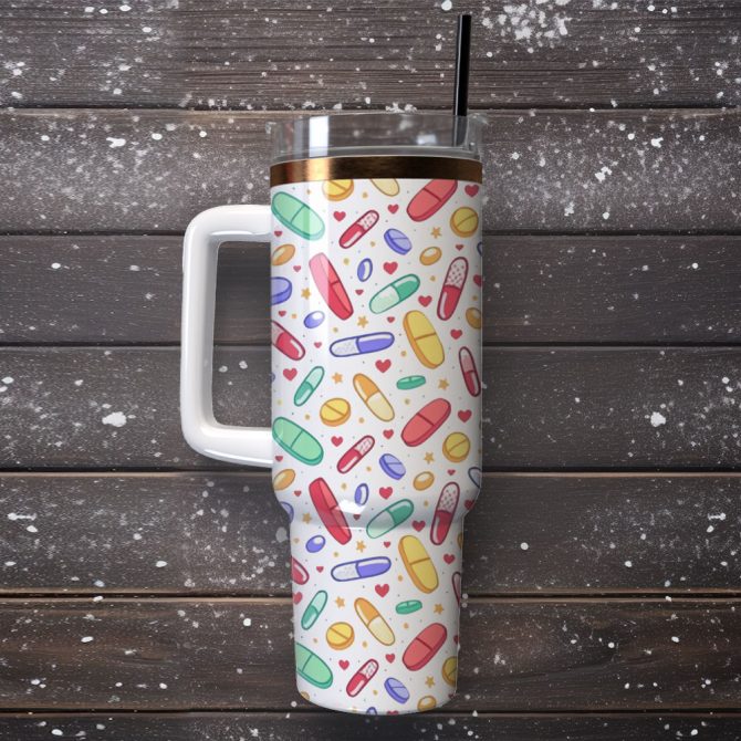Dortor And Pills Custom Stanley Quencher 40Oz Stainless Steel Tumbler With Handle - Image 4