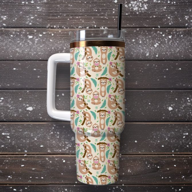 Chibi Sloth Sleeping Custom Stanley Quencher 40Oz Stainless Steel Tumbler With Handle - Image 4
