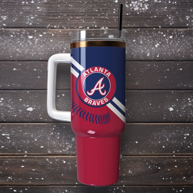 Atlanta Braves Baseball Mlb Sport Custom Stanley Quencher 40Oz Stainless Steel Tumbler With Handle - Image 4