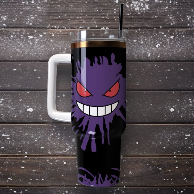 Gengar Pokemon Anime Custom Stanley Quencher 40Oz Stainless Steel Tumbler With Handle - Image 4