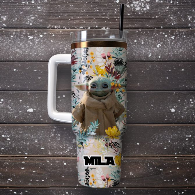 Baby Yoda Star War Movie Custom Stanley Quencher 40Oz Stainless Steel Tumbler With Handle - Image 4