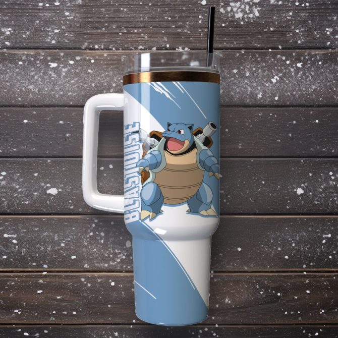 Blastoise Pokemon Anime Custom Stanley Quencher 40Oz Stainless Steel Tumbler With Handle - Image 4