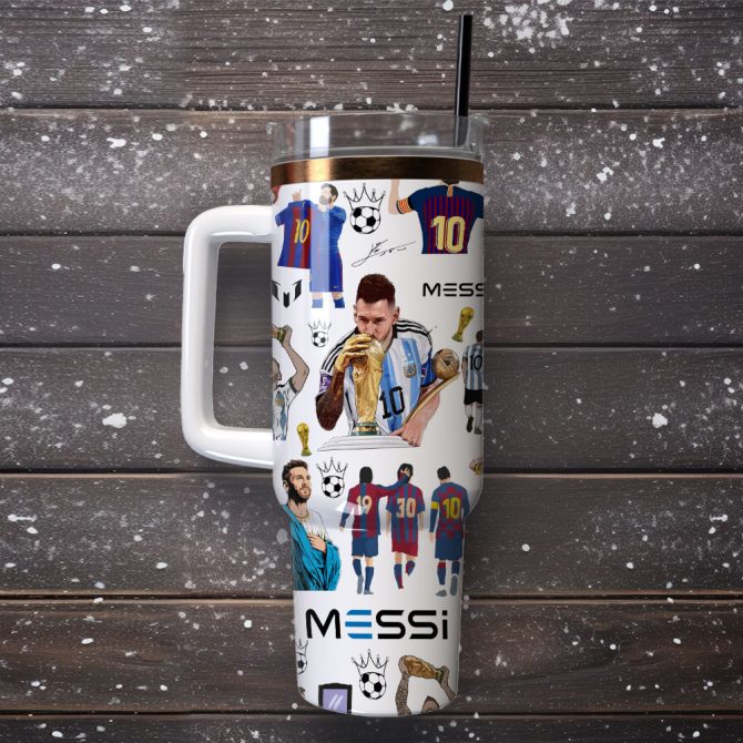 Messi Soccer Custom Stanley Quencher 40Oz Stainless Steel Tumbler With Handle - Image 3