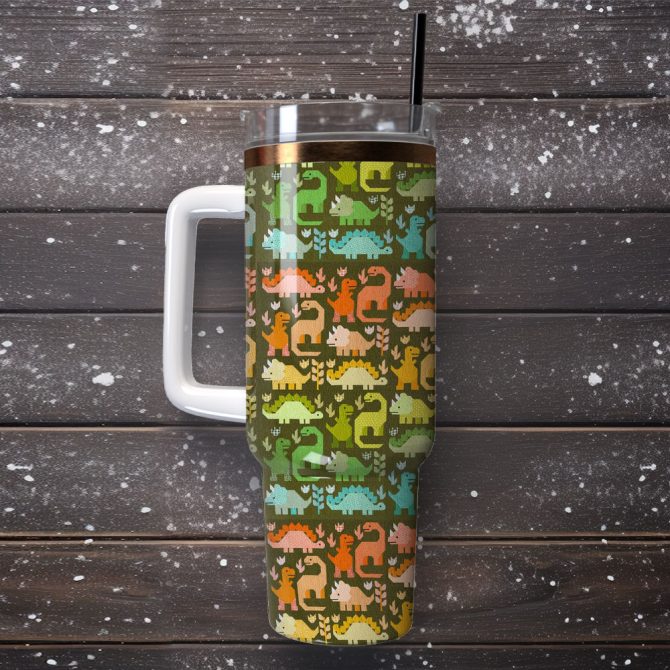Colorful Dragons Artwork Custom Stanley Quencher 40Oz Stainless Steel Tumbler With Handle - Image 4