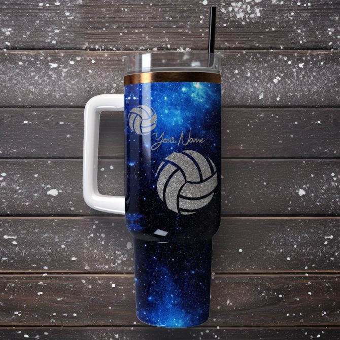 Galaxy Volleyball Custom Stanley Quencher 40Oz Stainless Steel Tumbler With Handle - Image 4