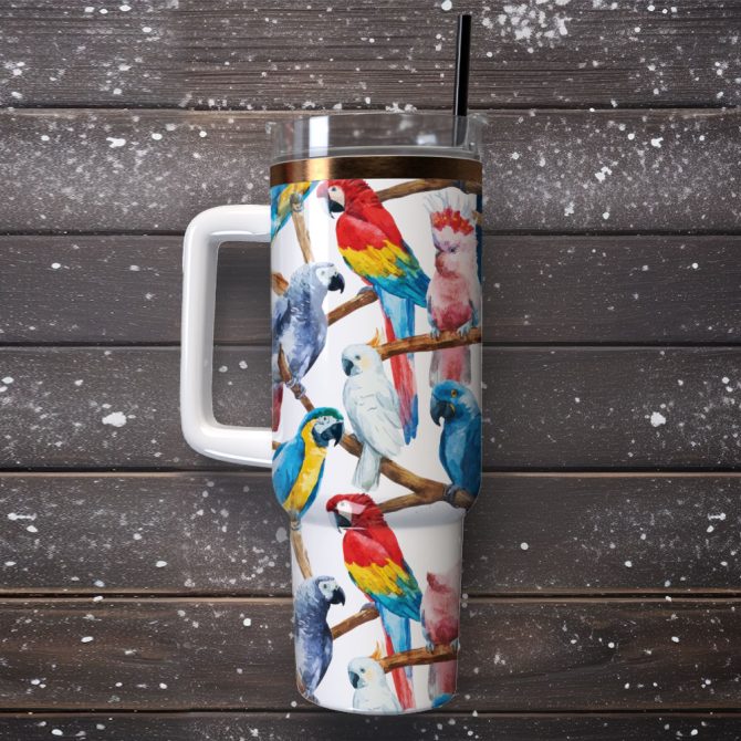 Colorful Parrots Animal Custom Stanley Quencher 40Oz Stainless Steel Tumbler With Handle - Image 4