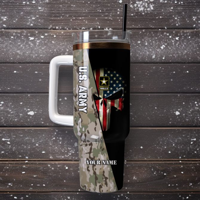 American Flag Skull Custom Stanley Quencher 40Oz Stainless Steel Tumbler With Handle - Image 4