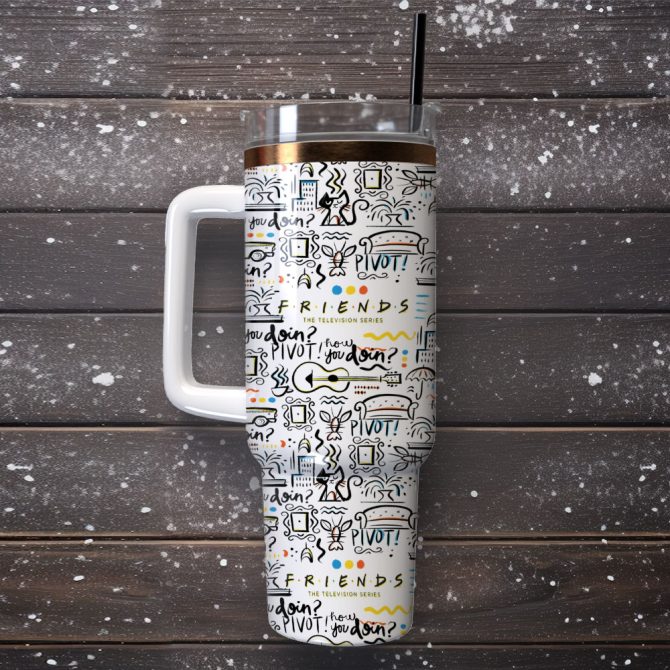 Friendship Doodle Art Custom Stanley Quencher 40Oz Stainless Steel Tumbler With Handle - Image 4