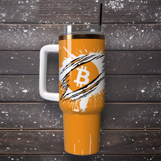 Bitcoin Logo Artwork Custom Stanley Quencher 40Oz Stainless Steel Tumbler With Handle - Image 4