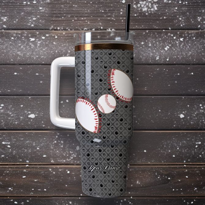 Baseball Artwork Custom Stanley Quencher 40Oz Stainless Steel Tumbler With Handle - Image 4