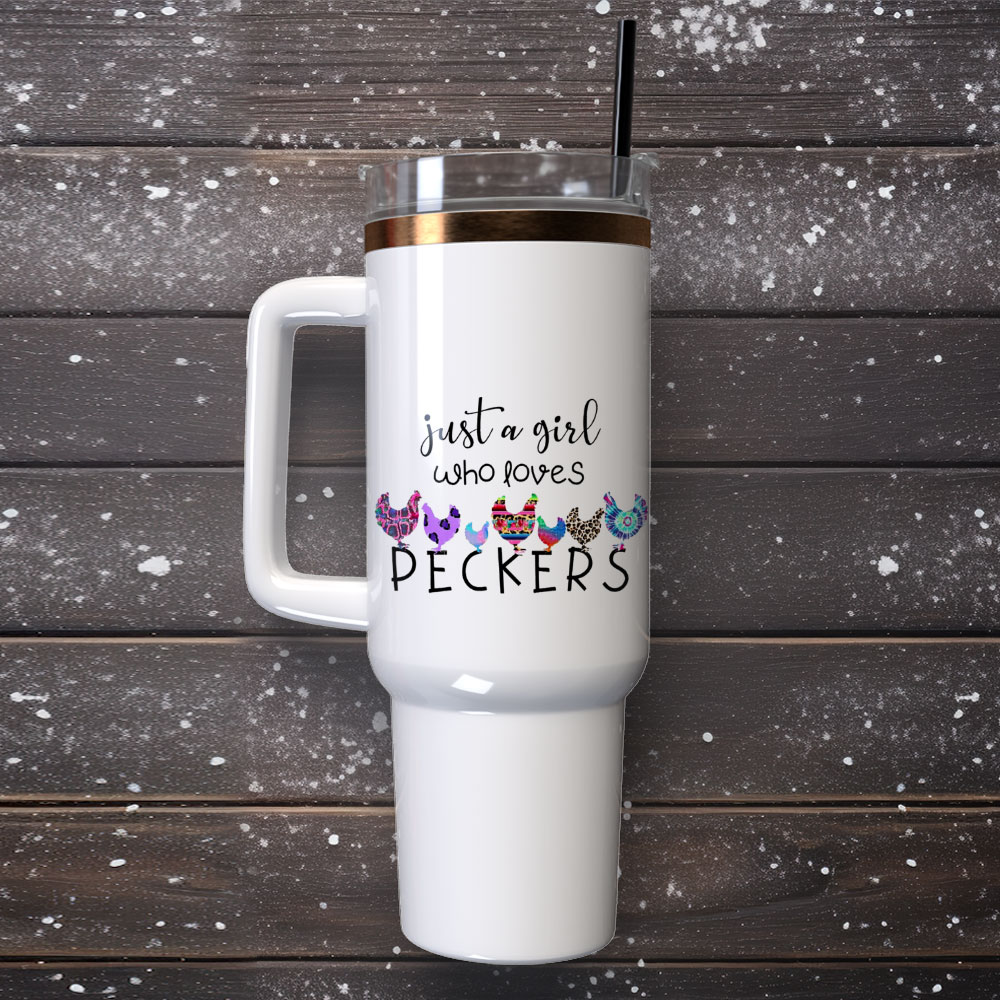 Just A Girl Who Loves Peckers Chicken Artwork Custom Stanley Quencher 40Oz Stainless Steel Tumbler With Handle - Image 3