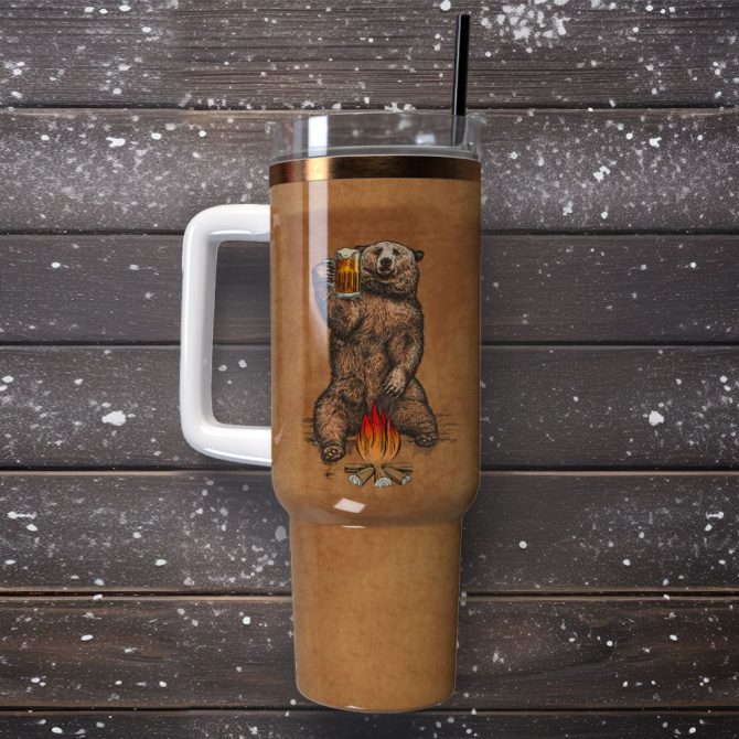 Bear Beer Camping Peace Animal Custom Stanley Quencher 40Oz Stainless Steel Tumbler With Handle - Image 4