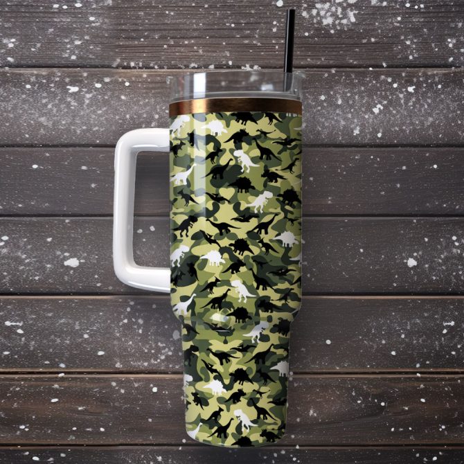 Dinosaur Camo Military Animal Custom Stanley Quencher 40Oz Stainless Steel Tumbler With Handle - Image 4