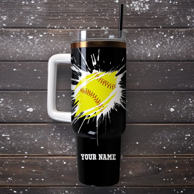 Baseball Artwork Custom Stanley Quencher 40Oz Stainless Steel Tumbler With Handle - Image 4