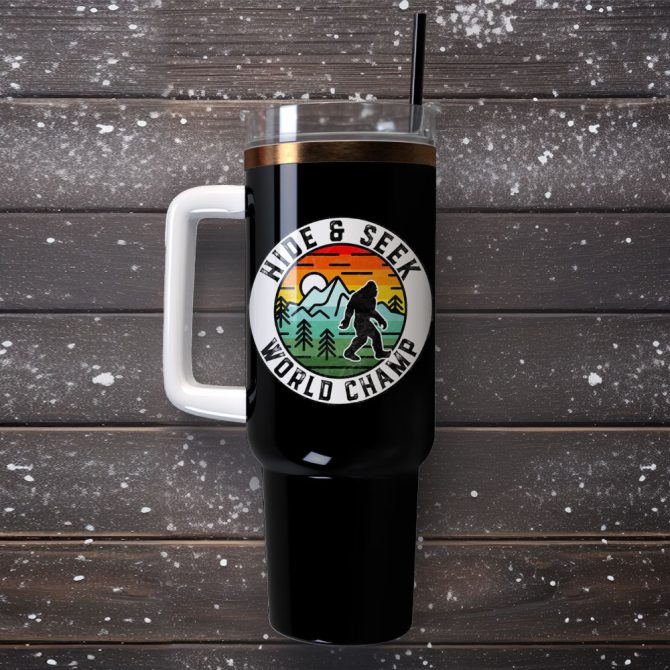 Bigfoot Hide And Seek Champion Gift Custom Stanley Quencher 40Oz Stainless Steel Tumbler With Handle - Image 4