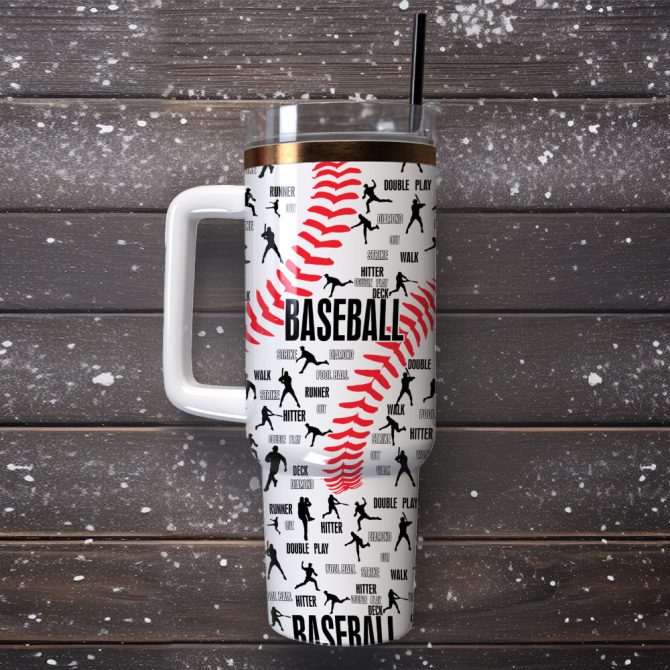 Baseball Artwork Custom Stanley Quencher 40Oz Stainless Steel Tumbler With Handle - Image 4