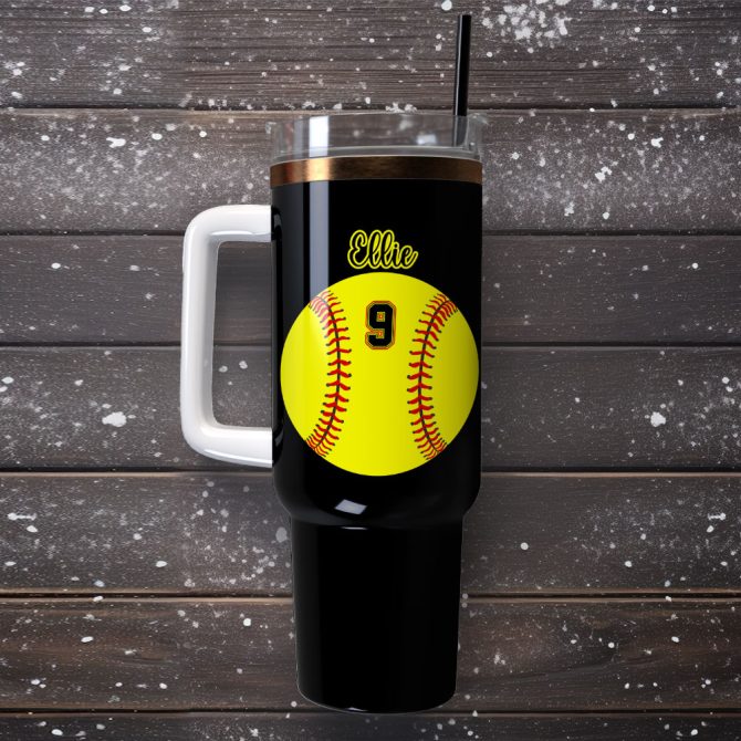 Baseball Artwork Custom Stanley Quencher 40Oz Stainless Steel Tumbler With Handle - Image 4