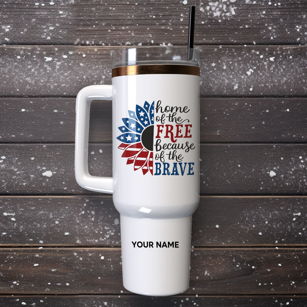 Sunflower Home Of The Free Because Of The Brave Gift Custom Stanley Quencher 40Oz Stainless Steel Tumbler With Handle - Image 4