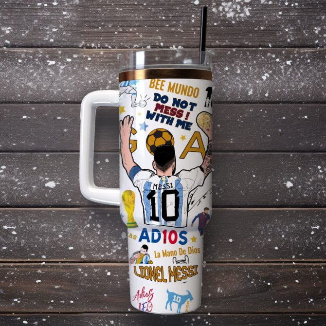 Messi Soccer Custom Stanley Quencher 40Oz Stainless Steel Tumbler With Handle - Image 3