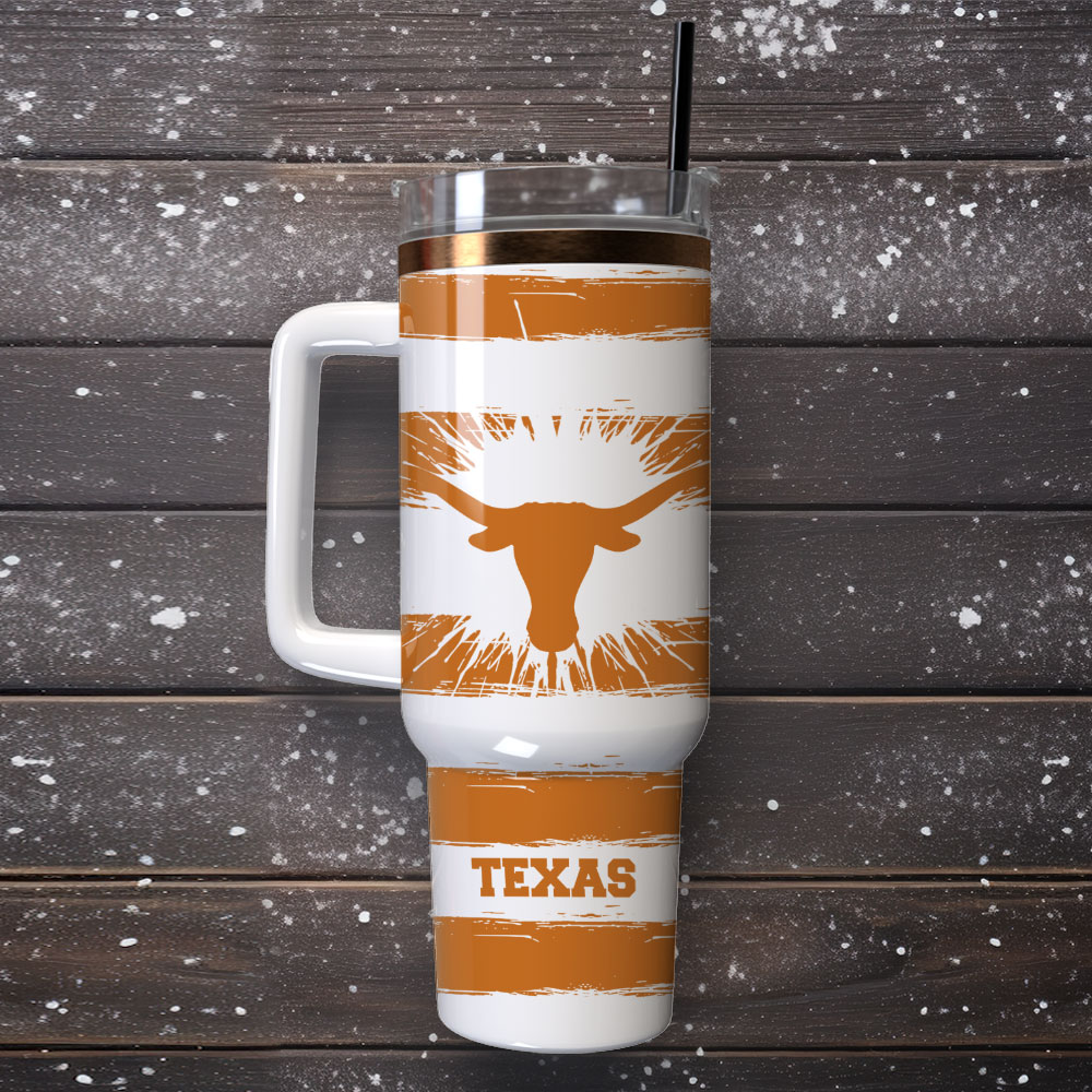Texas Longhorns Football Ncaa Sport Custom Stanley Quencher 40Oz Stainless Steel Tumbler With Handle - Image 4