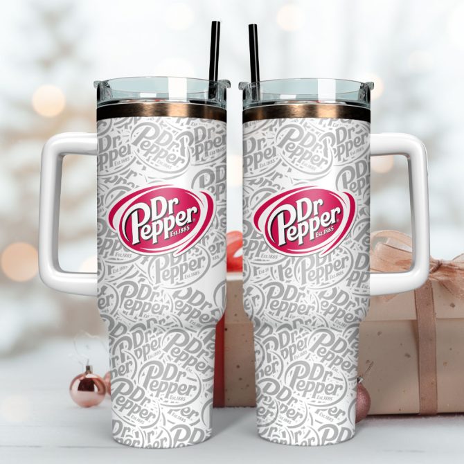 Dr Pepper Soft Drink Custom Stanley Quencher 40Oz Stainless Steel Tumbler With Handle - Image 3