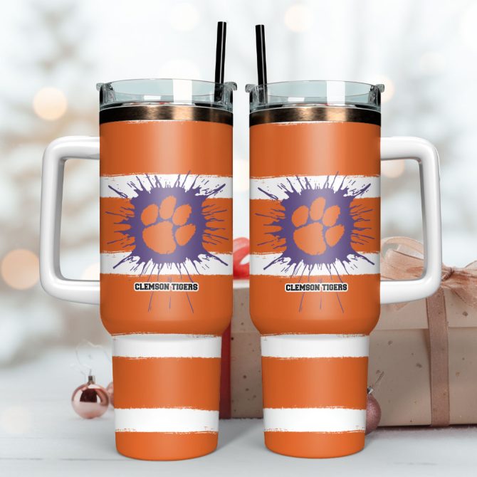 Clemson Tiger Football Team Ncca Custom Stanley Quencher 40Oz Stainless Steel Tumbler With Handle - Image 3