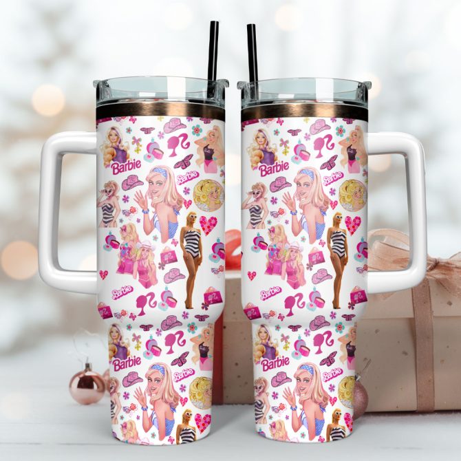 Barbie Fashion Doll Toy Custom Stanley Quencher 40Oz Stainless Steel Tumbler With Handle - Image 3
