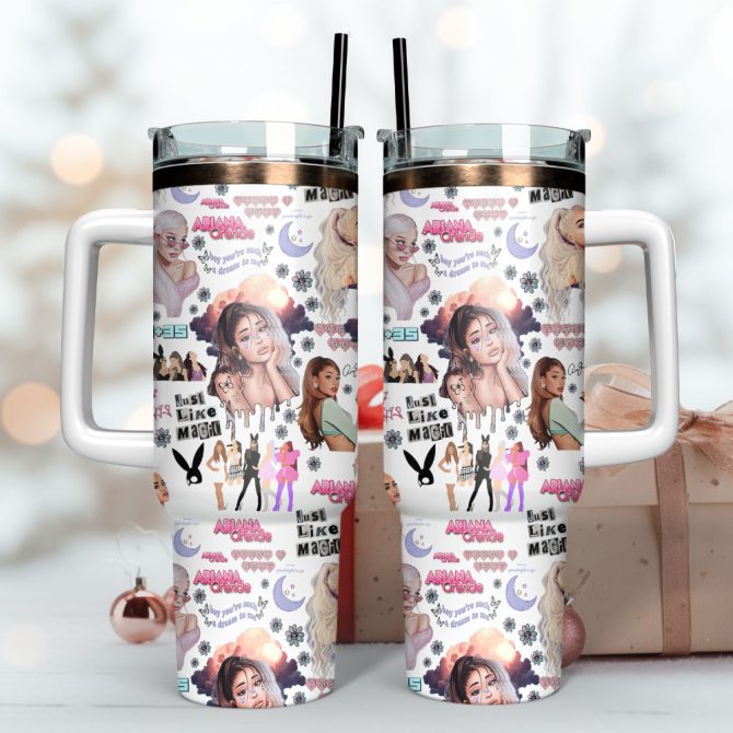 Ariana Grande Singer Custom Stanley Quencher 40Oz Stainless Steel Tumbler With Handle - Image 3
