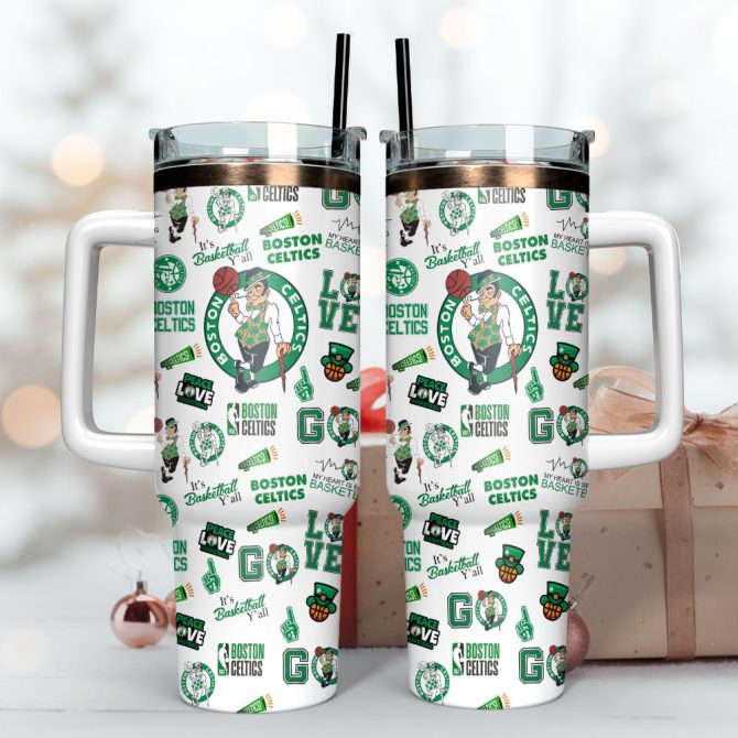 Boston Celtics Basketball Team Nba Custom Stanley Quencher 40Oz Stainless Steel Tumbler With Handle - Image 3