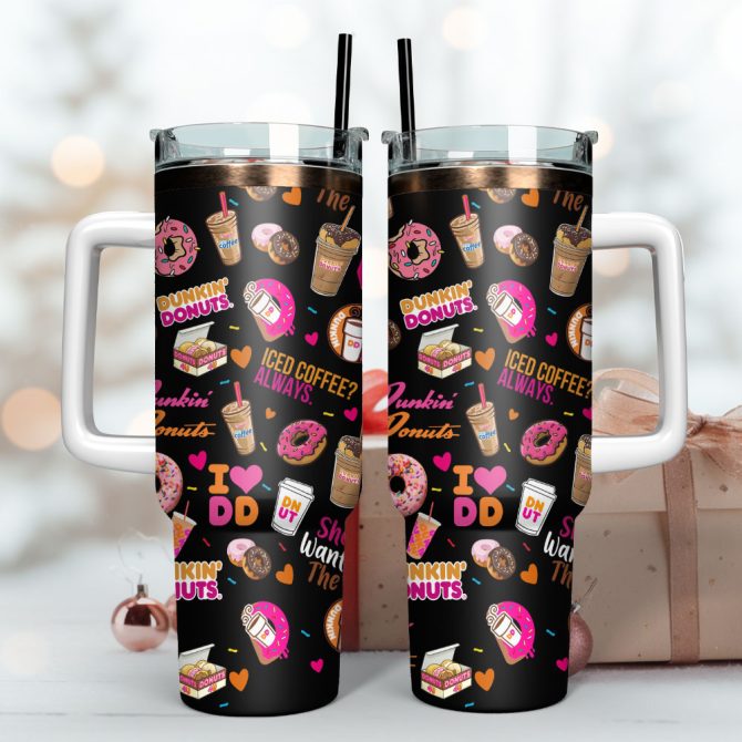 Dunkin Donuts Iced Coffee Custom Stanley Quencher 40Oz Stainless Steel Tumbler With Handle - Image 4