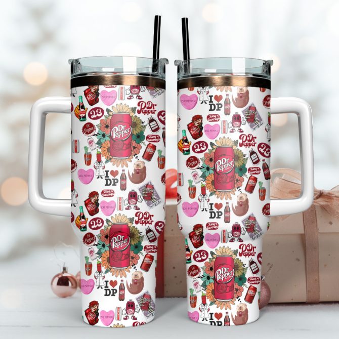 Dr Pepper Soft Drink Custom Stanley Quencher 40Oz Stainless Steel Tumbler With Handle - Image 3