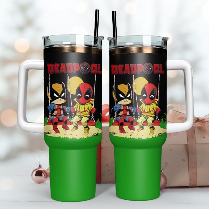 Deadpool Superhero Marvel Custom Stanley Quencher 40Oz Stainless Steel Tumbler With Handle - Image 3