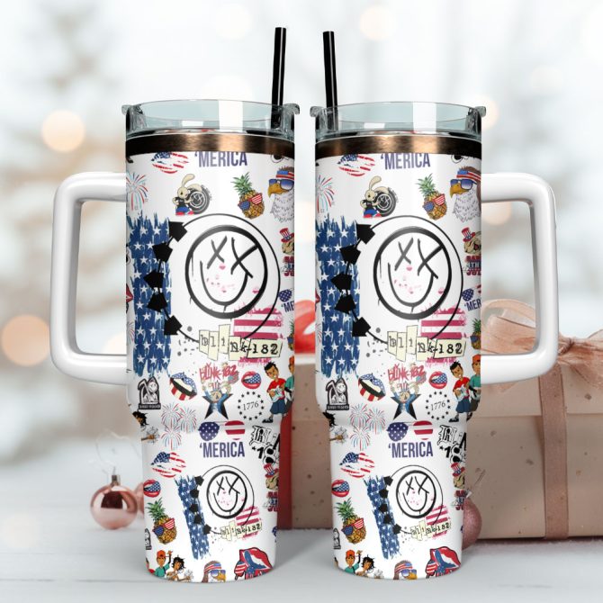 Blink 182 Rock Band Custom Stanley Quencher 40Oz Stainless Steel Tumbler With Handle - Image 3