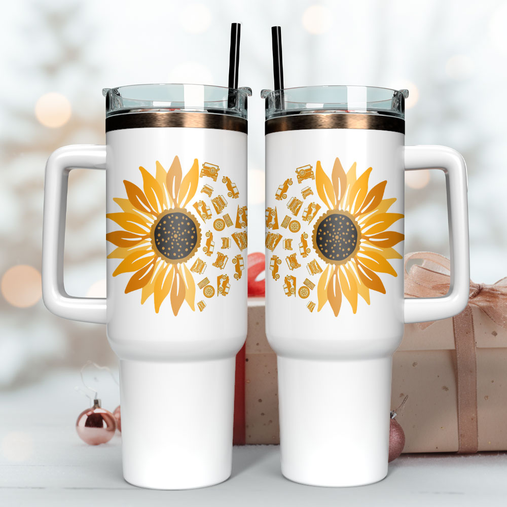 Sunflower Colorful Custom Stanley Quencher 40Oz Stainless Steel Tumbler With Handle - Image 3