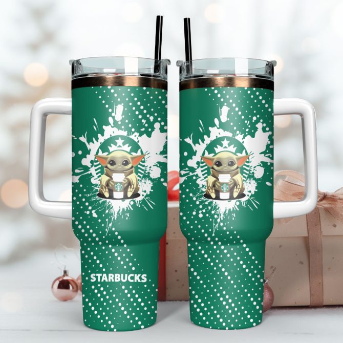 Baby Yoda And Star Buck Movie Custom Stanley Quencher 40Oz Stainless Steel Tumbler With Handle - Image 3