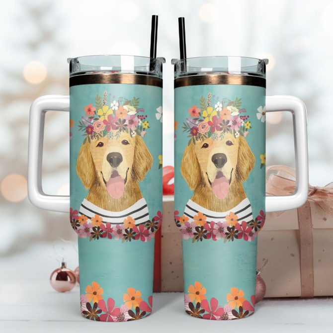 Cute Dog Animal Colorful Custom Stanley Quencher 40Oz Stainless Steel Tumbler With Handle - Image 3