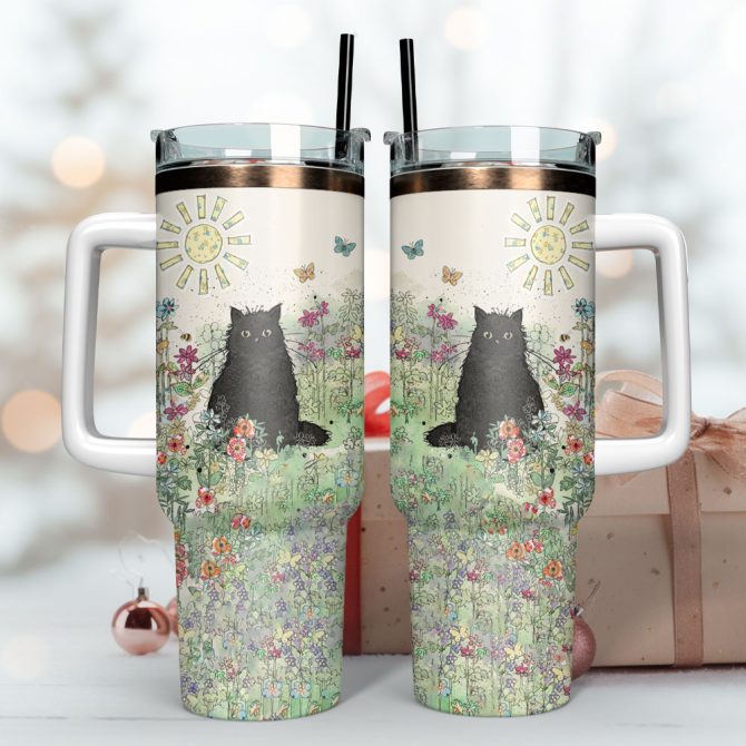 Cat Artwork Custom Stanley Quencher 40Oz Stainless Steel Tumbler With Handle - Image 3
