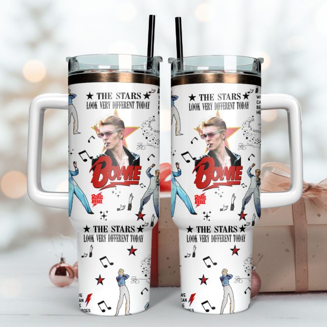 David Bowie Singer Actor Custom Stanley Quencher 40Oz Stainless Steel Tumbler With Handle - Image 3