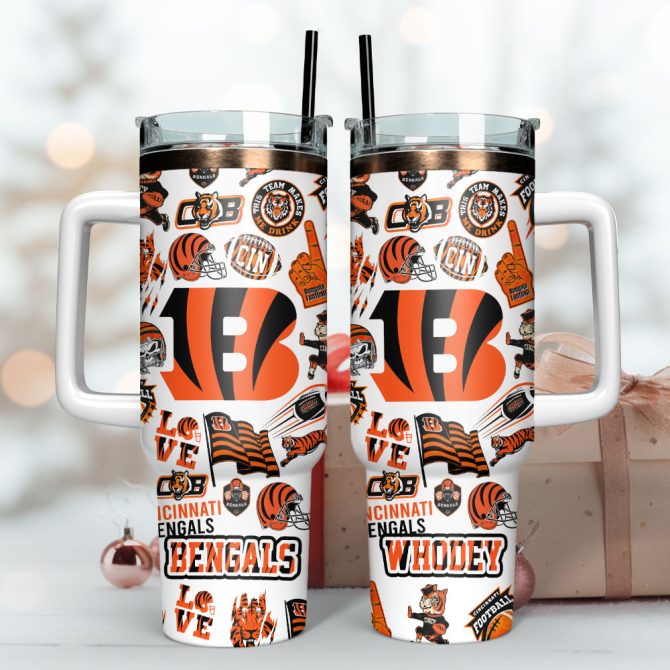 Cincinnati Bengals Football Nfl Sport Custom Stanley Quencher 40Oz Stainless Steel Tumbler With Handle - Image 3