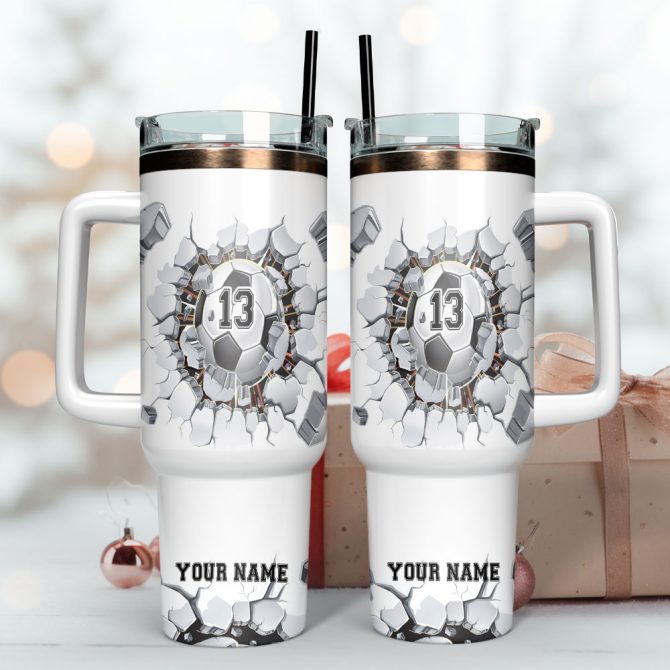 Football Artwork Custom Stanley Quencher 40Oz Stainless Steel Tumbler With Handle - Image 3