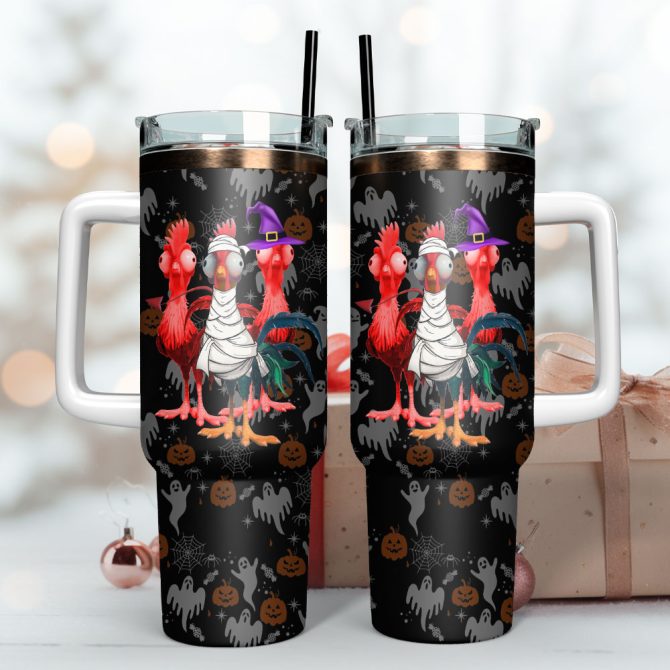 Halloween Chickens Gift Custom Stanley Quencher 40Oz Stainless Steel Tumbler With Handle - Image 3