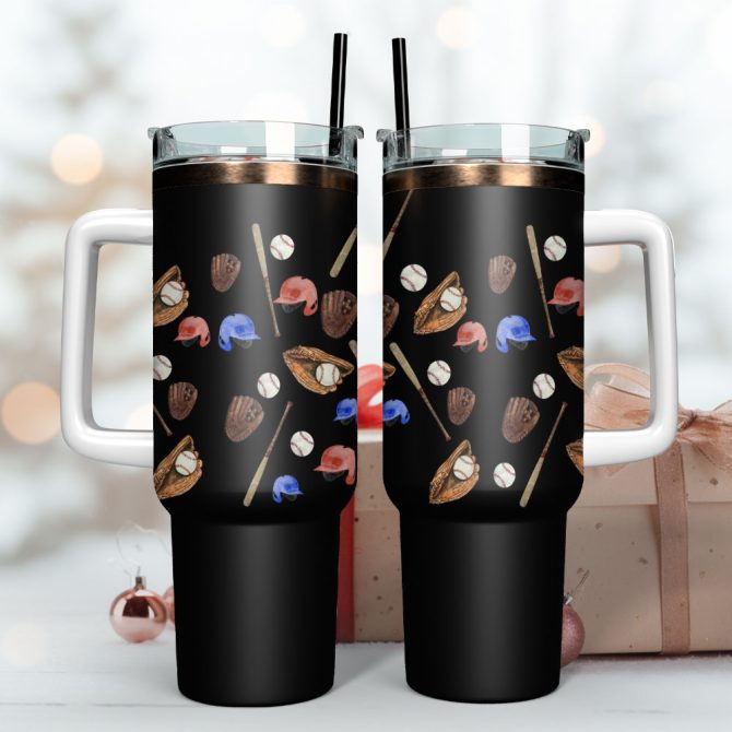 Baseball Artwork Custom Stanley Quencher 40Oz Stainless Steel Tumbler With Handle - Image 3