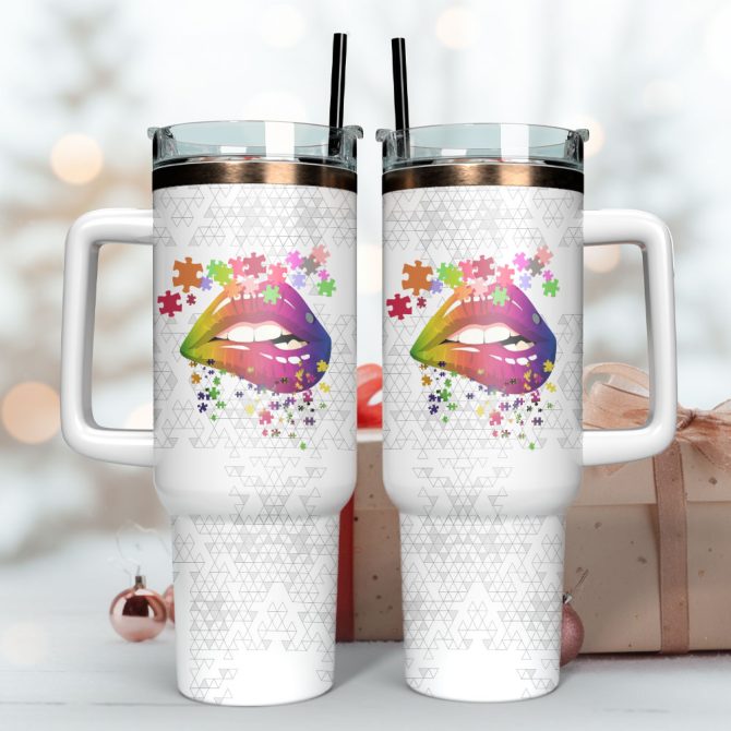 Colorful Sublimation Lips Artwork Custom Stanley Quencher 40Oz Stainless Steel Tumbler With Handle - Image 3